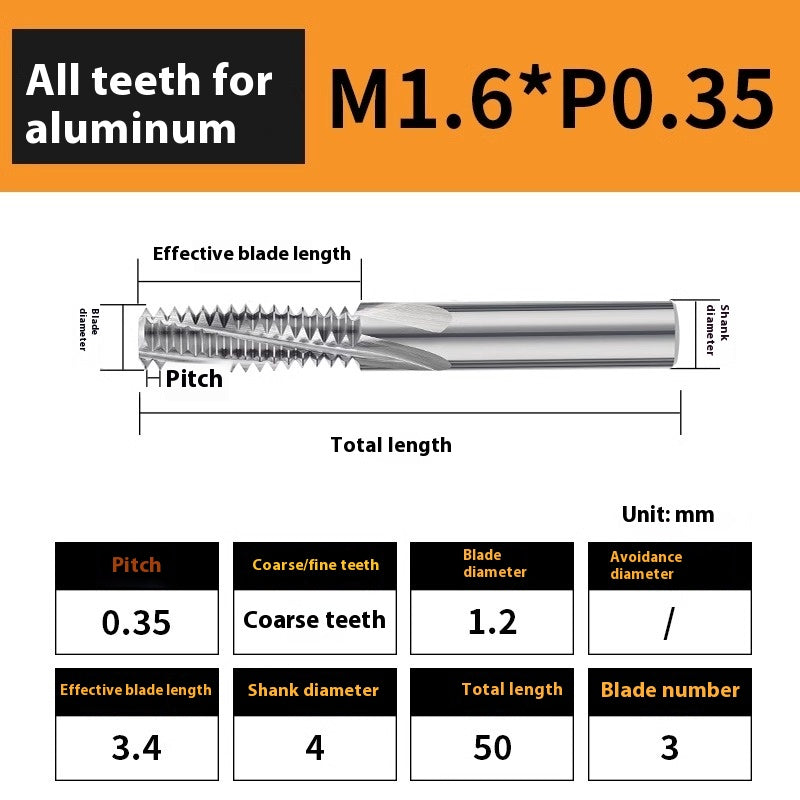 2136-65° aluminum with colorful thread milling cutter lengthened single tooth three-tooth full thread machining center tungsten carbide milling cutter M3M4M5 Shandong Denso Pricision Tools Co.,Ltd.